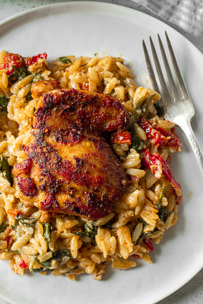 One Skillet Creamy Sun-Dried Tomato Chicken with Orzo - The Heatlhy-ish ...